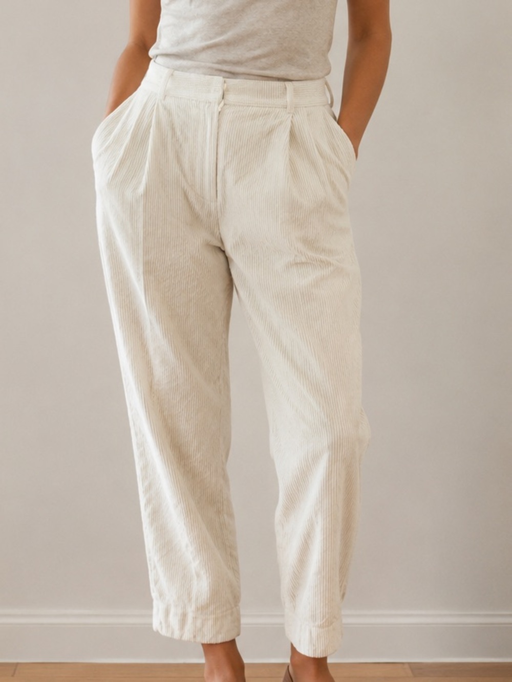 J. Crew Cream Textured Pleated Chinos